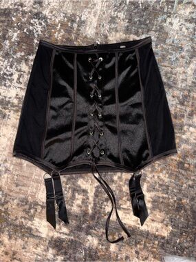 Black Lace-Up Mini Skirt with Garter Details